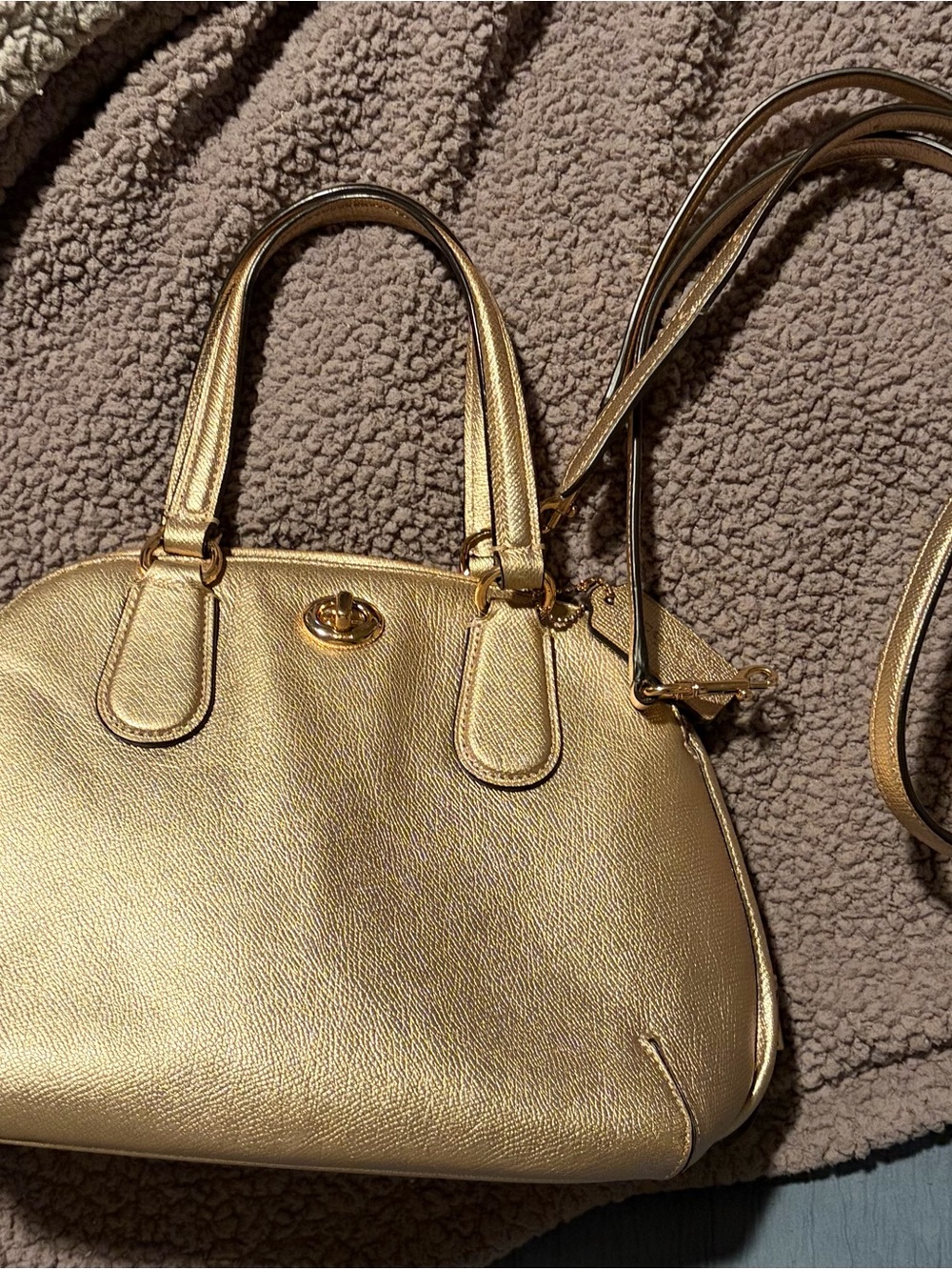 Coach Gold Leather Dome Satchel Handbag - Women's Bag - Picture 5 of 7